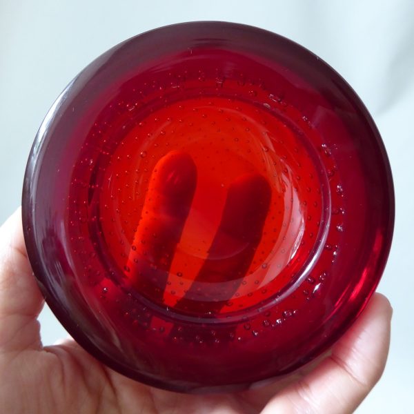 Whitefriars 9099 Ruby Red art glass controlled bubble 4" bowl ashtray dish 1960s - Image 7