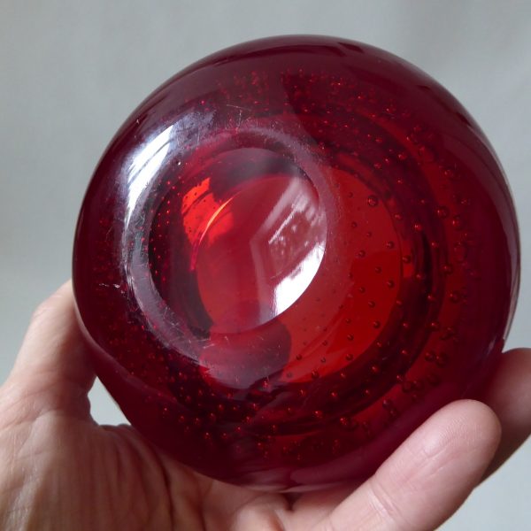 Whitefriars 9099 Ruby Red art glass controlled bubble 4" bowl ashtray dish 1960s - Image 10