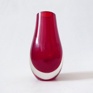 Whitefriars 9497 Ruby Red cased art glass small 4" vase, mid century 1957-1964