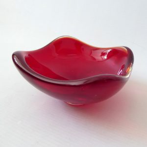 Whitefriars 9517 Ruby Red cased art glass bowl dish. Vintage mid century 5 1/2"