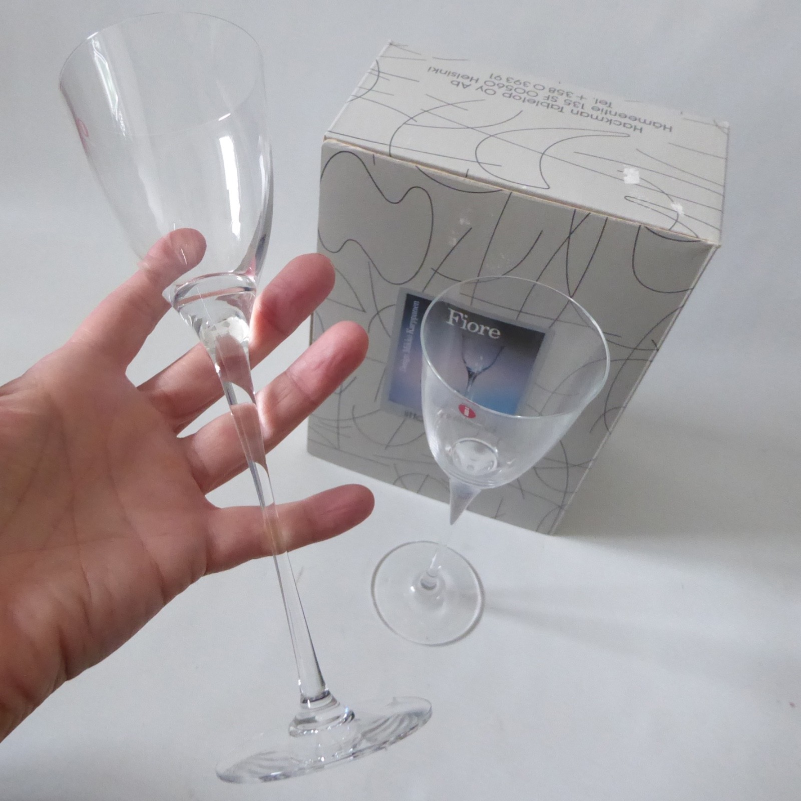 iittala Fiore 2 boxed white wine glasses. Mikko Karppanen vintage 1980s Finland - Image 14