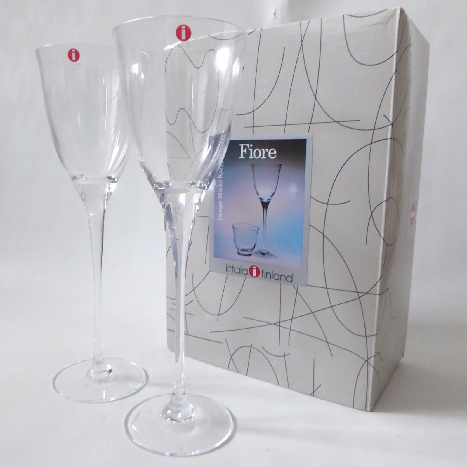 iittala Fiore 2 boxed white wine glasses. Mikko Karppanen vintage 1980s Finland - Image 3