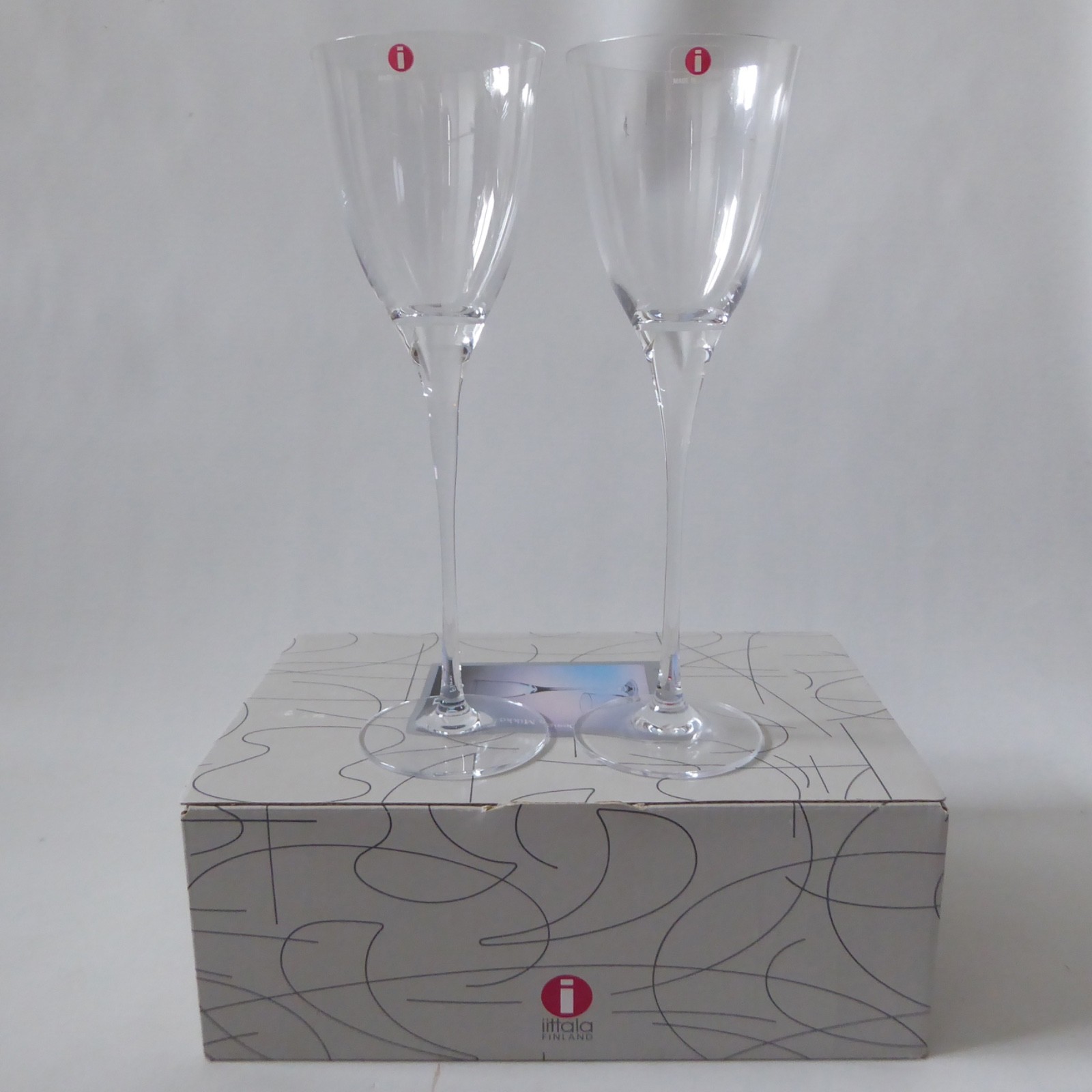 iittala Fiore 2 boxed white wine glasses. Mikko Karppanen vintage 1980s Finland - Image 4