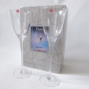 iittala Fiore 2 boxed white wine glasses. Mikko Karppanen vintage 1980s Finland
