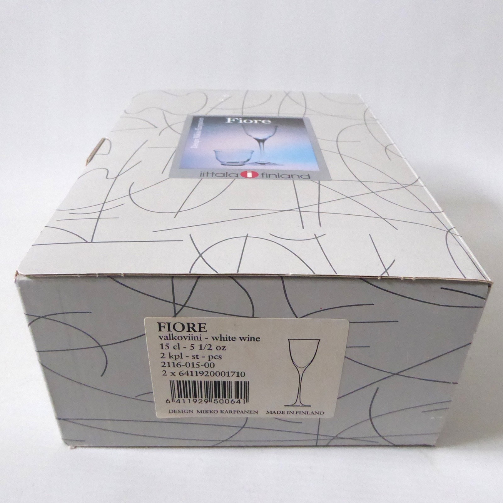 iittala Fiore 2 boxed white wine glasses. Mikko Karppanen vintage 1980s Finland - Image 7