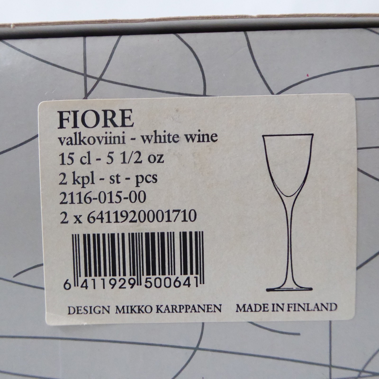 iittala Fiore 2 boxed white wine glasses. Mikko Karppanen vintage 1980s Finland - Image 8