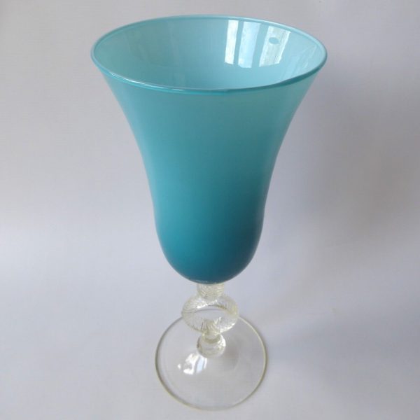 13" Vintage Empoli Italian art glass huge vase, cup. Cased turquoise opaline 70s - Image 6