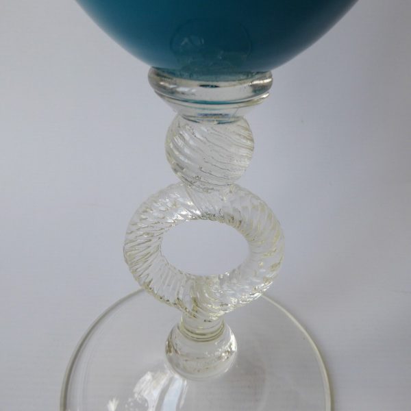 13" Vintage Empoli Italian art glass huge vase, cup. Cased turquoise opaline 70s - Image 7