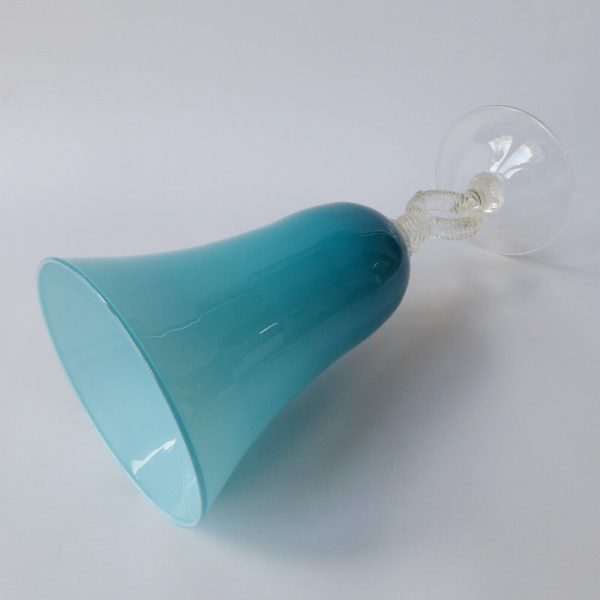 13" Vintage Empoli Italian art glass huge vase, cup. Cased turquoise opaline 70s - Image 9