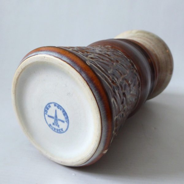 1960s Iden Pottery vase, art/studio. Large retro + brutalist textured brown. Rye - Image 13