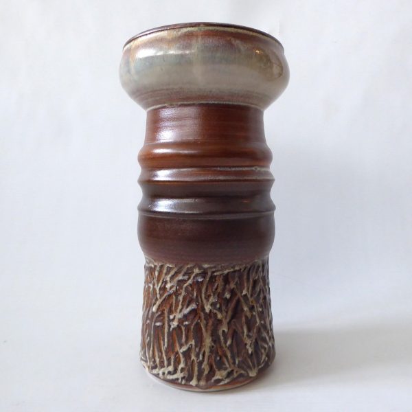 1960s Iden Pottery vase, art/studio. Large retro + brutalist textured brown. Rye - Image 3