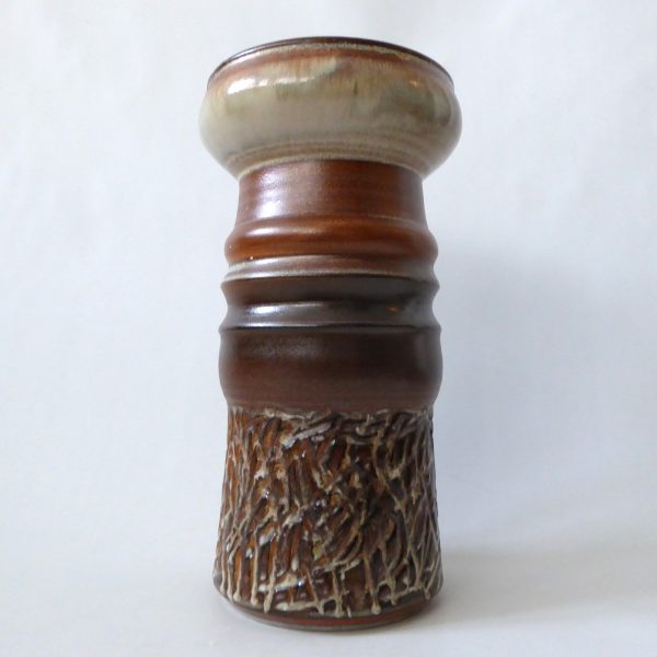 1960s Iden Pottery vase, art/studio. Large retro + brutalist textured brown. Rye - Image 4