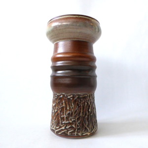 1960s Iden Pottery vase, art/studio. Large retro + brutalist textured brown. Rye
