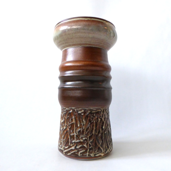1960s Iden Pottery vase, art/studio. Large retro + brutalist textured brown. Rye
