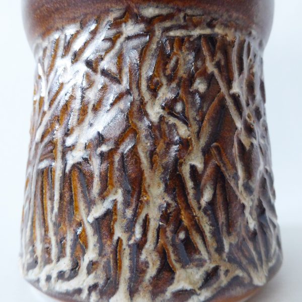 1960s Iden Pottery vase, art/studio. Large retro + brutalist textured brown. Rye - Image 8