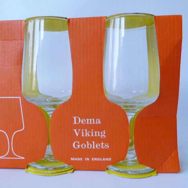 1970s vintage Dema Viking set 4 wine glasses goblets, original box retro barware - Image 4