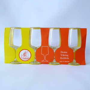 1970s vintage Dema Viking set 4 wine glasses goblets, original box retro barware