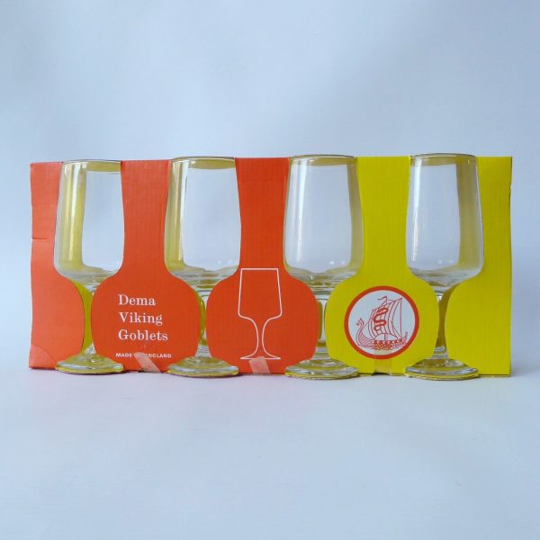 1970s vintage Dema Viking set 4 wine glasses goblets, original box retro barware - Image 6