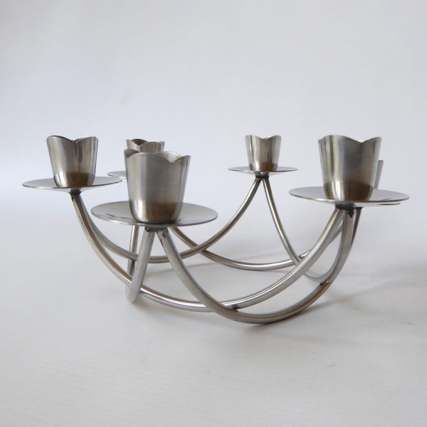 2 Mid century stainless steel candle holders. Modernist 3 scoops. Danish style - Image 11