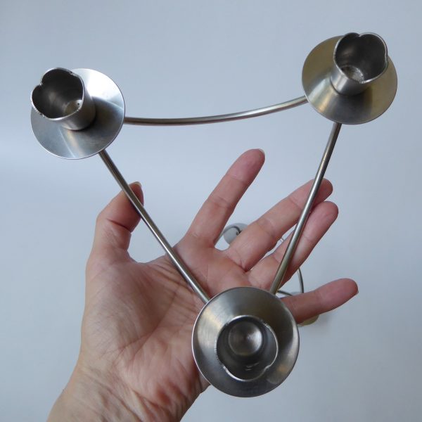 2 Mid century stainless steel candle holders. Modernist 3 scoops. Danish style - Image 13