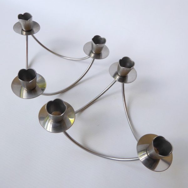 2 Mid century stainless steel candle holders. Modernist 3 scoops. Danish style - Image 14