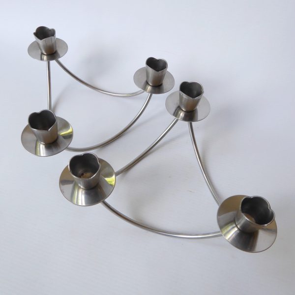 2 Mid century stainless steel candle holders. Modernist 3 scoops. Danish style - Image 3