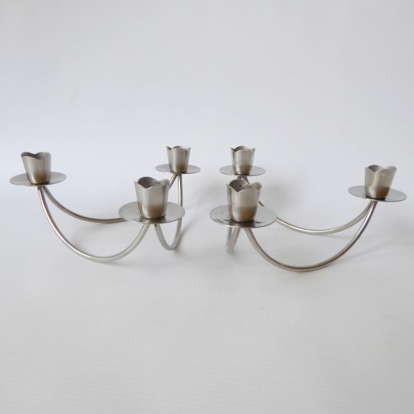 2 Mid century stainless steel candle holders. Modernist 3 scoops. Danish style - Image 4