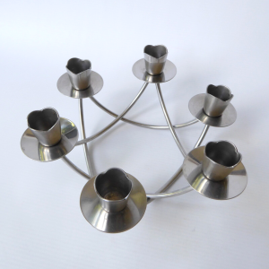 2 Mid century stainless steel candle holders. Modernist 3 scoops. Danish style