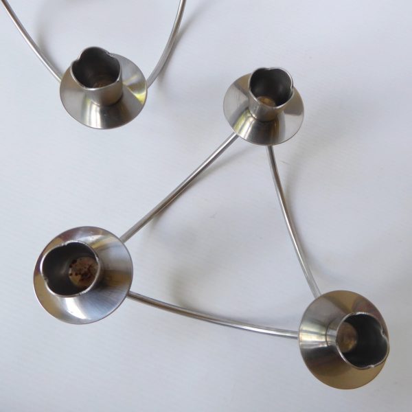2 Mid century stainless steel candle holders. Modernist 3 scoops. Danish style - Image 5