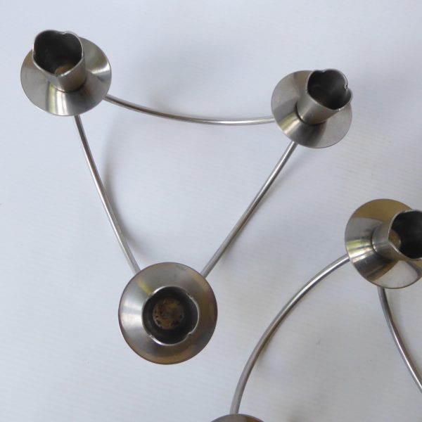 2 Mid century stainless steel candle holders. Modernist 3 scoops. Danish style - Image 6