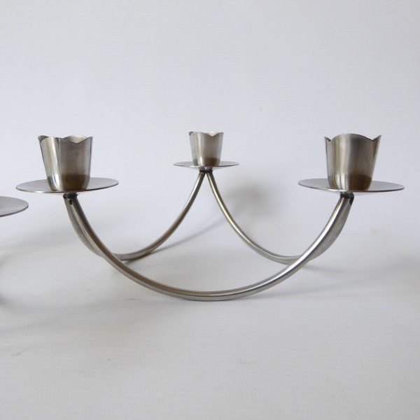 2 Mid century stainless steel candle holders. Modernist 3 scoops. Danish style - Image 8