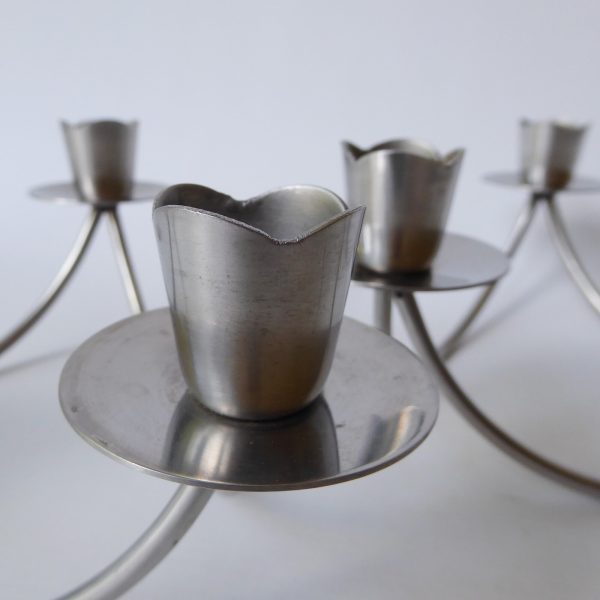 2 Mid century stainless steel candle holders. Modernist 3 scoops. Danish style - Image 9