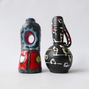 2 x vintage Drioli bottles, Italian art pottery ceramic. 1960s 1970s retro decor