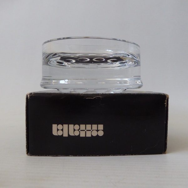 70s iittala Finland 2630 art glass dish, round bobble candle holder ashtray bowl - Image 12