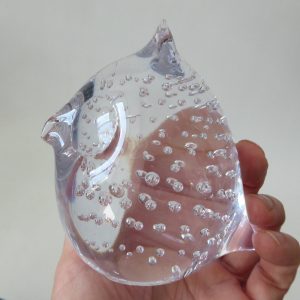 Art glass crystal owl controlled bubble paperweight figurine, Scandinavian style