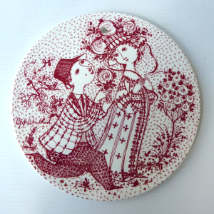 Bjorn Wiinblad Juni June Roser red wall plaque, vintage Nymolle Denmark. Ceramic