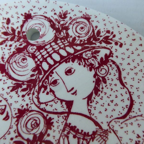 Bjorn Wiinblad Juni June Roser red wall plaque, vintage Nymolle Denmark. Ceramic - Image 8