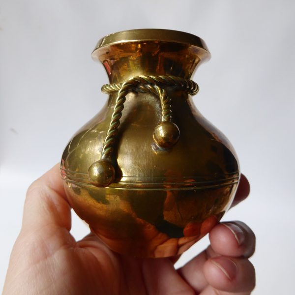 Brass posy vase, small vintage pot with brass rope tie detail. 8.5cm rounded - Image 11