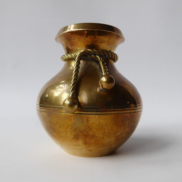 Brass posy vase, small vintage pot with brass rope tie detail. 8.5cm rounded - Image 3