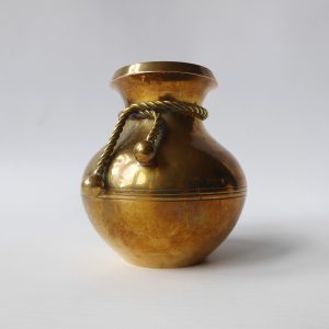 Brass posy vase, small vintage pot with brass rope tie detail. 8.5cm rounded