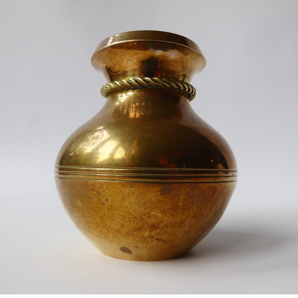 Brass posy vase, small vintage pot with brass rope tie detail. 8.5cm rounded - Image 5