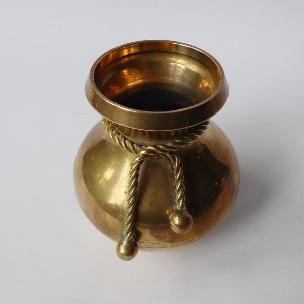 Brass posy vase, small vintage pot with brass rope tie detail. 8.5cm rounded - Image 6