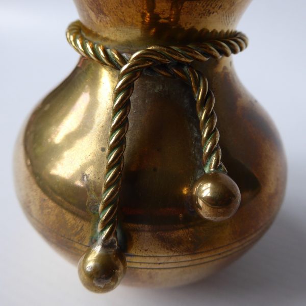 Brass posy vase, small vintage pot with brass rope tie detail. 8.5cm rounded - Image 8