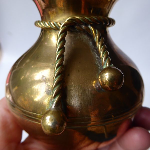 Brass posy vase, small vintage pot with brass rope tie detail. 8.5cm rounded - Image 9