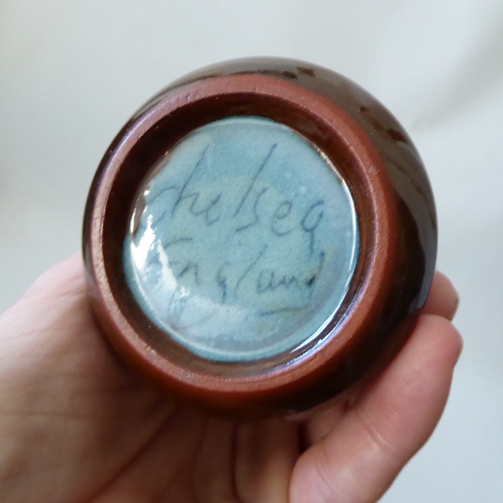 Chelsea Pottery Yannick Le Troadec art vase, blue pansies flowers. Vintage 1960s - Image 11