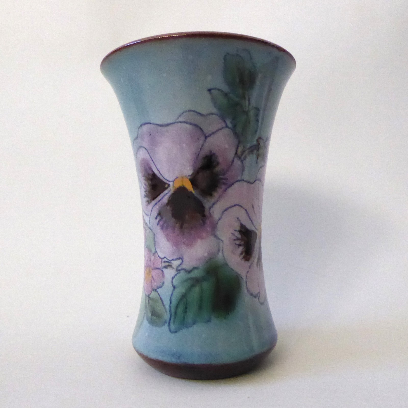Chelsea Pottery Yannick Le Troadec art vase, blue pansies flowers. Vintage 1960s - Image 2