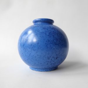 Czechoslovakia 7550 vintage ceramic vase, marbled blue round ball, 1980s 1990s