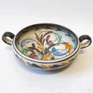 Denby Glyn Colledge round hand painted bowl. Shallow + handles, vintage Glynware