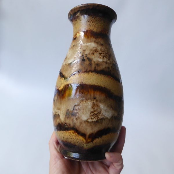 Dumler & Breiden 479/22 West German pottery ceramic vase, brown beige bands D&B - Image 11