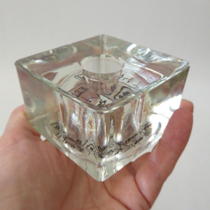 Habitat square glass block candle holder, vintage solid clear glass. 1990s retro